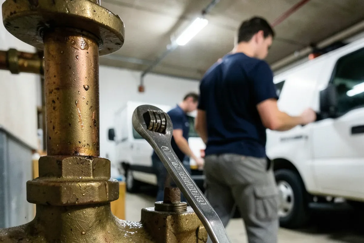 Wrench snugging the packing nut under the handle of an old gate valve