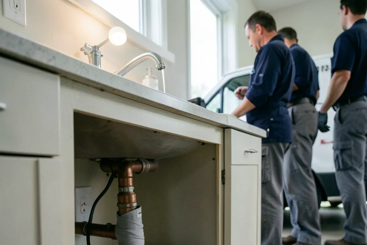 Electric heating pad wrapped around a copper pipe under a kitchen sink