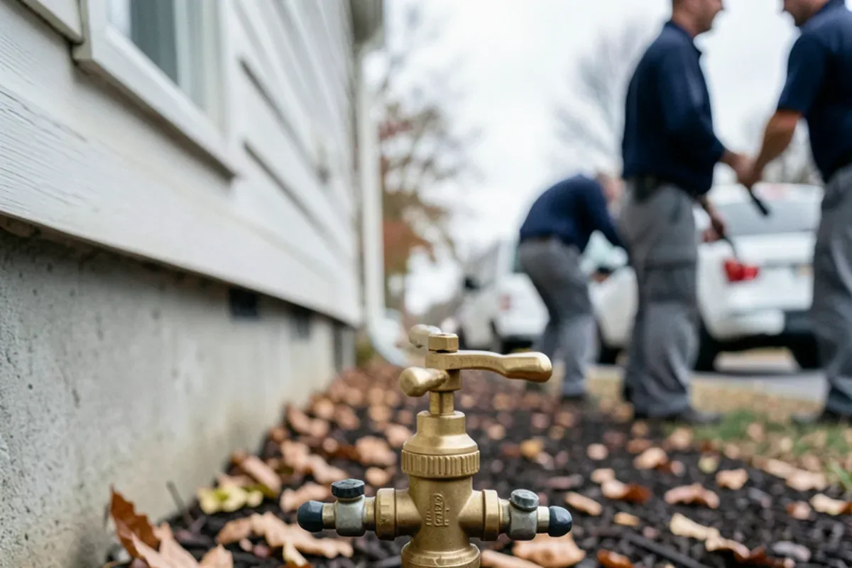 Sprinkler pressure vacuum breaker drained for winter with its test cocks partly open