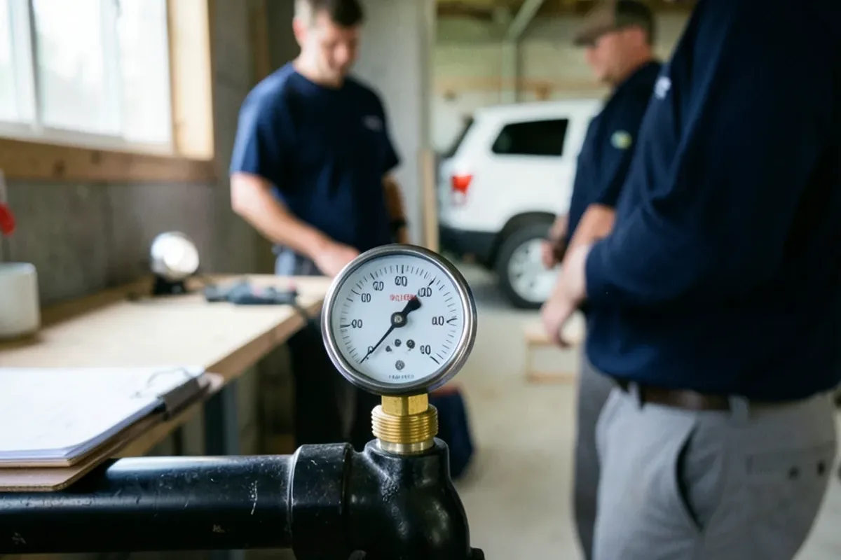 Pressure gauge attached to house gas piping during a leak test