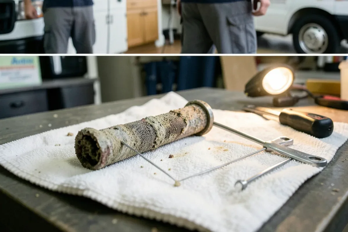 Depleted anode rod with exposed steel core pulled from a water heater
